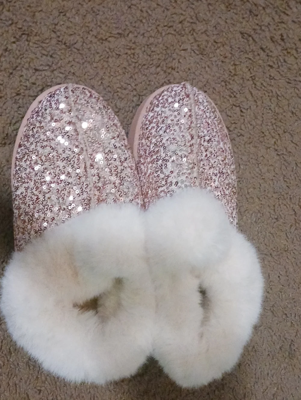 Sparkling Pink Sequin Fur-Lined Shoes